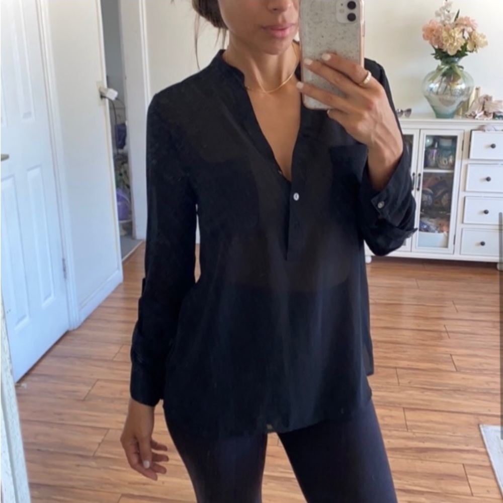 🪞 zara black button up long sleeve dressy blouse top women’s size small